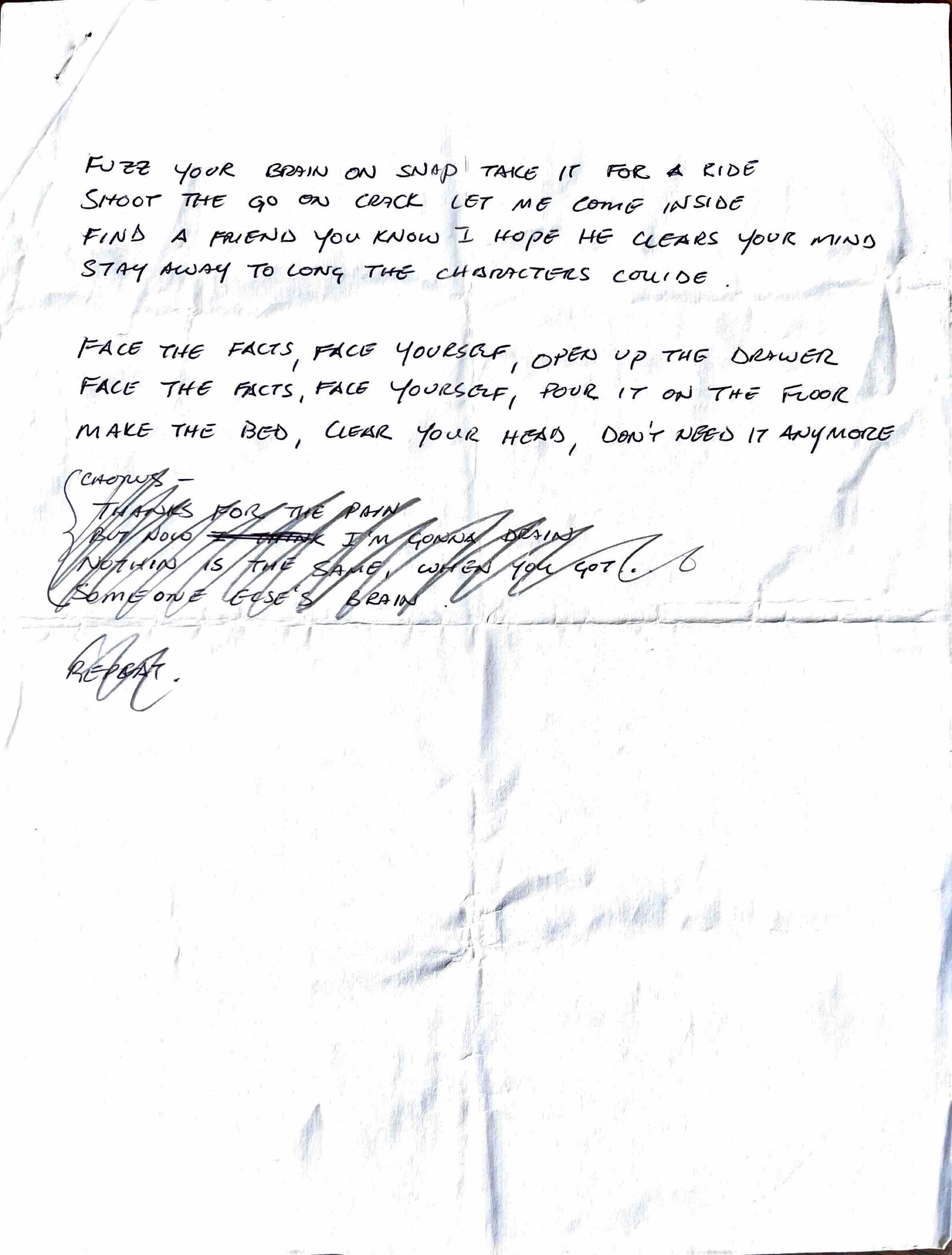 Handwritten lyrics for Disciples of Dysfunction - page 2