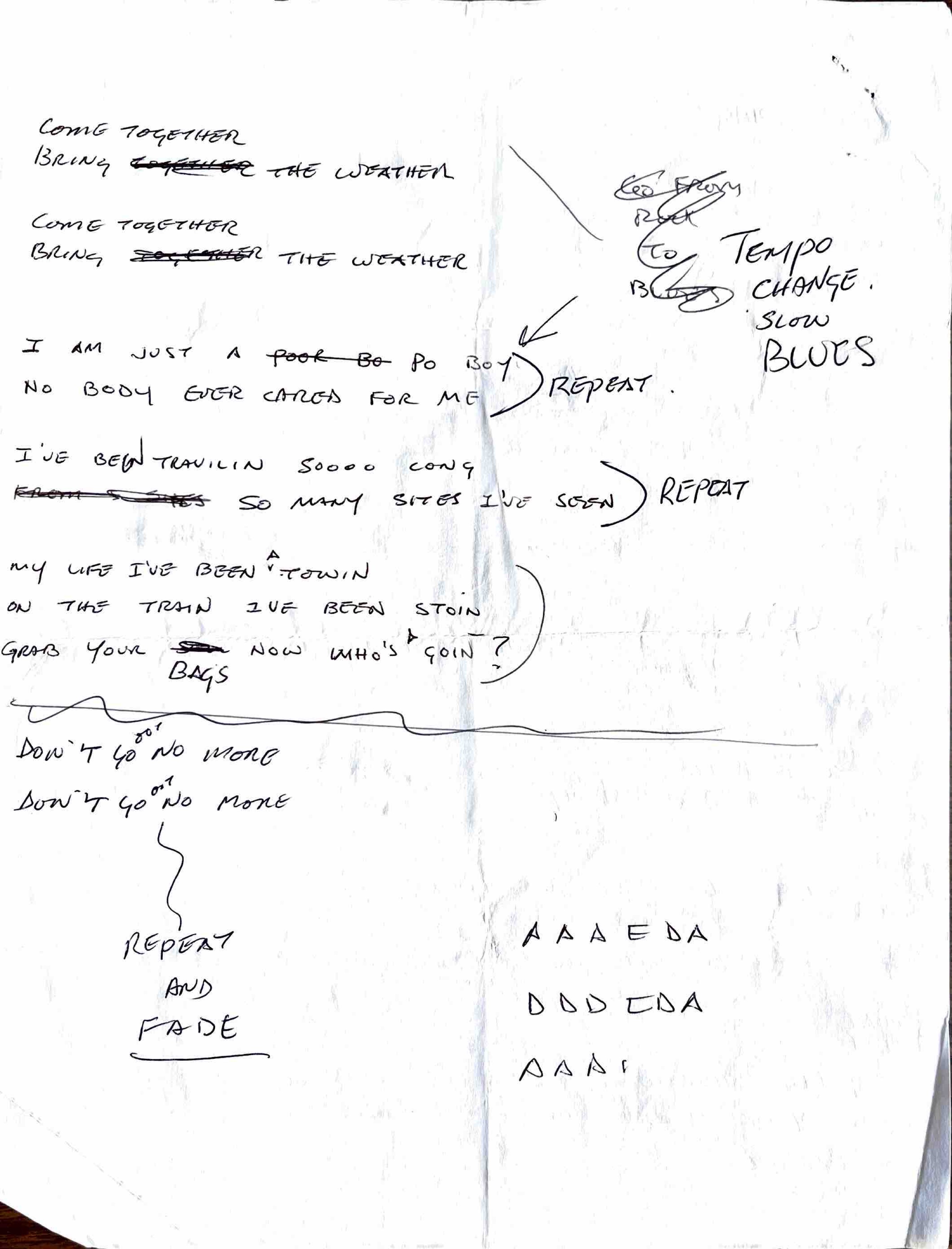 Handwritten lyrics for Who's Going - page 2